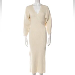 Mara Hoffman Cream Ribbed Dolman Sleeve V-Neck Dress